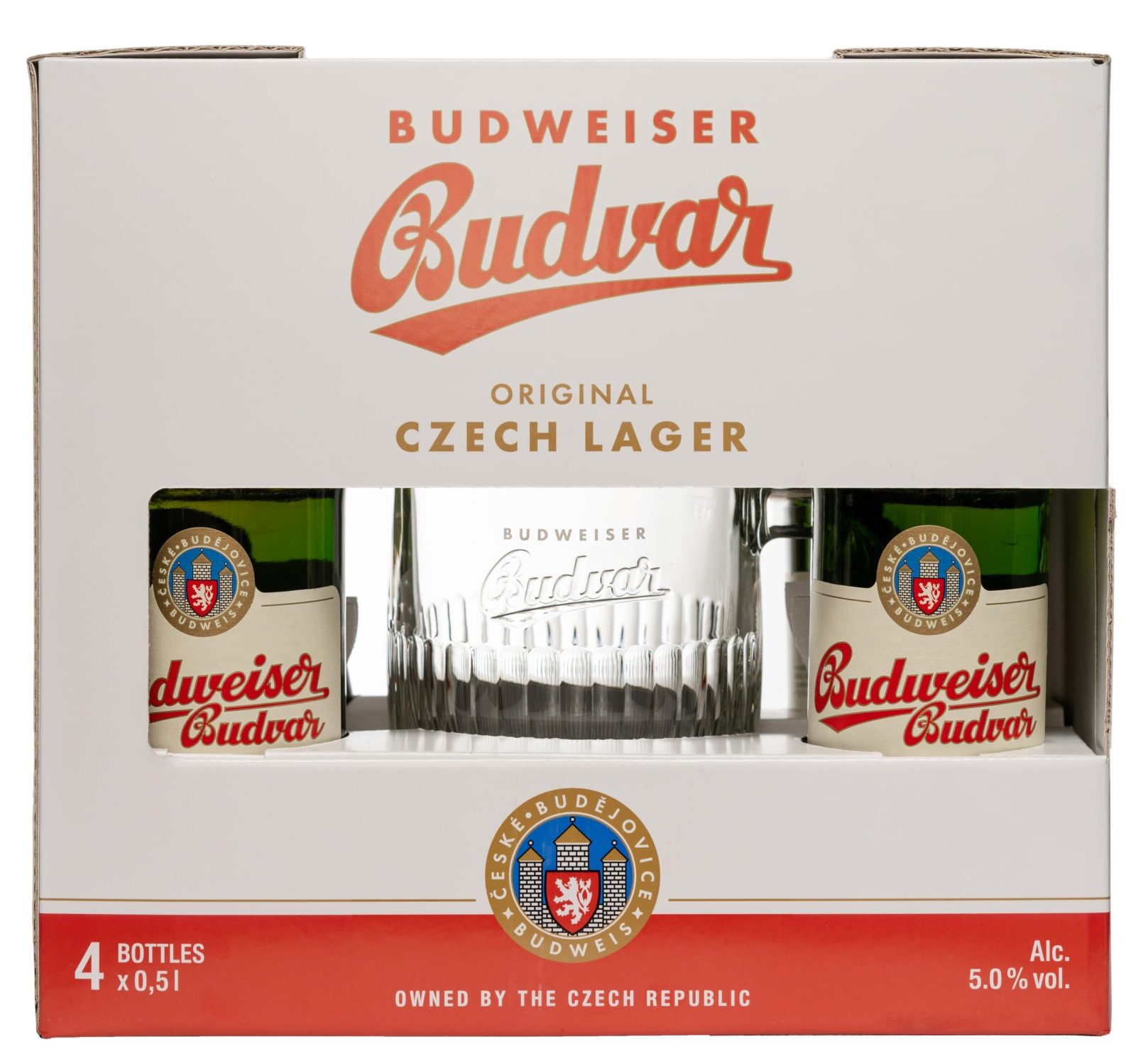 Coffret 1 verre et 4 bouteilles 50cl Budweiser Budvar- Les Bières Tchèques